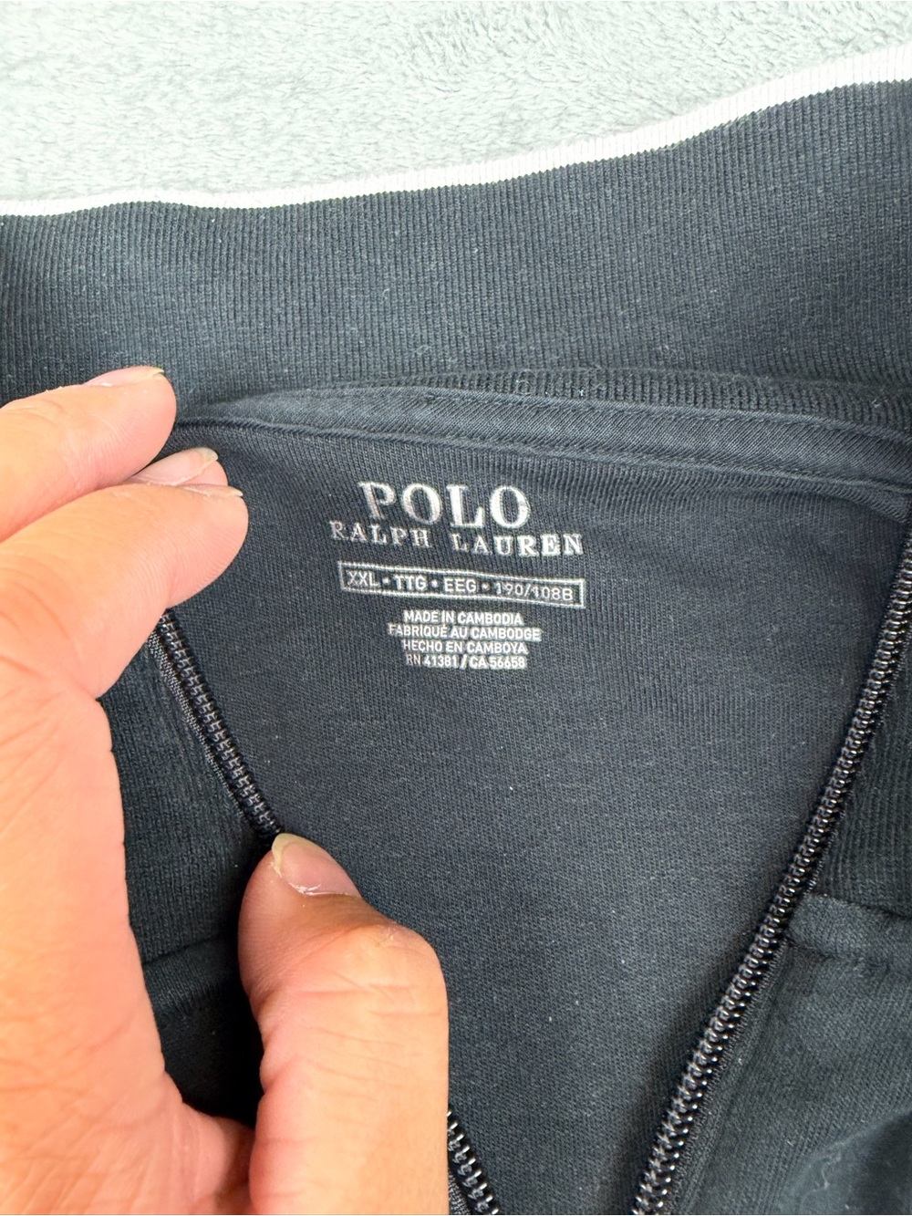 Polo by Ralph Lauren Black Bomber Jacket with White Sleeve Stripes - Picture 3 of 4